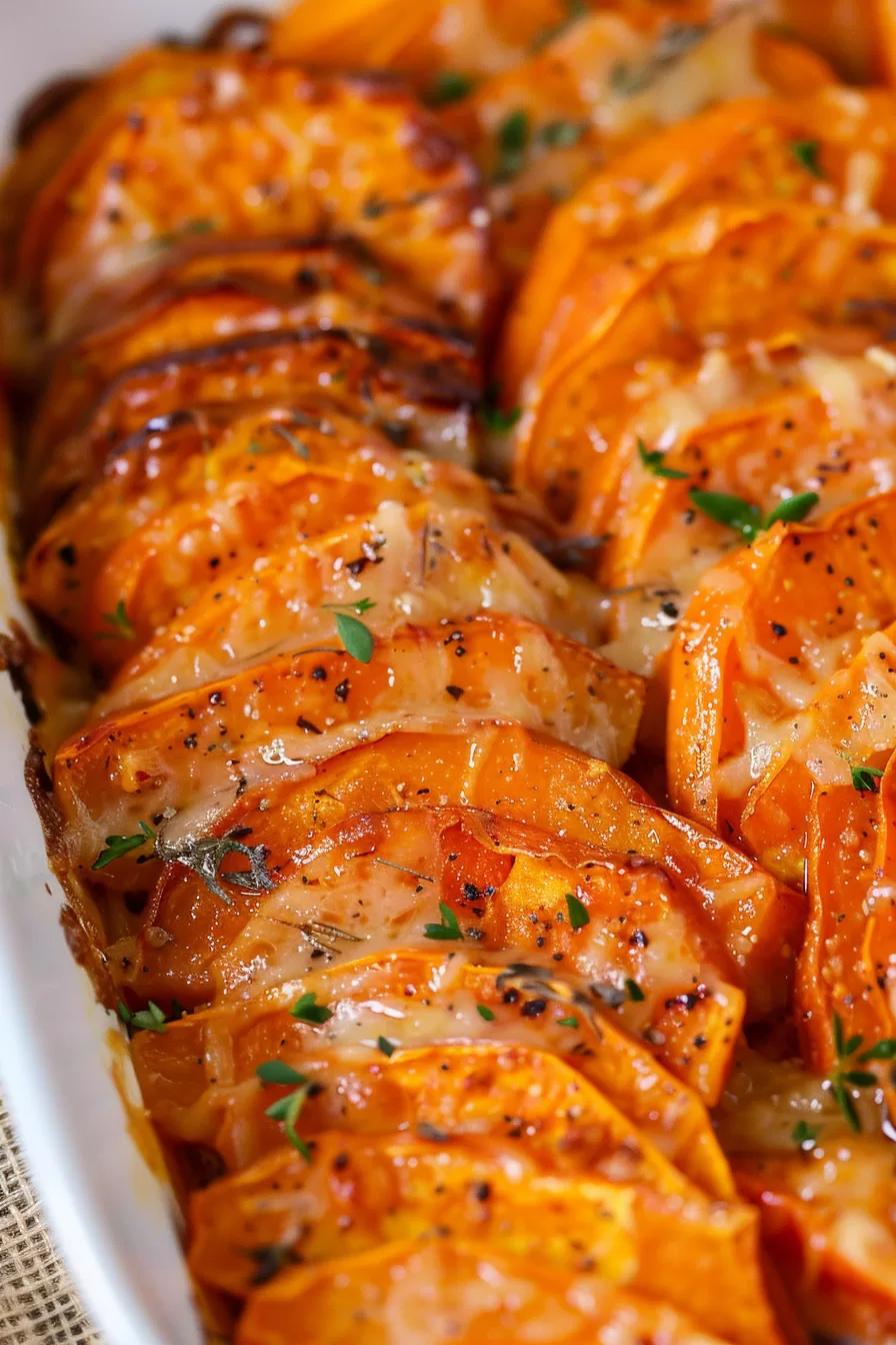 Creamy Garlic Butter Sweet Potato Bake