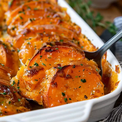 Creamy Garlic Butter Sweet Potato Bake