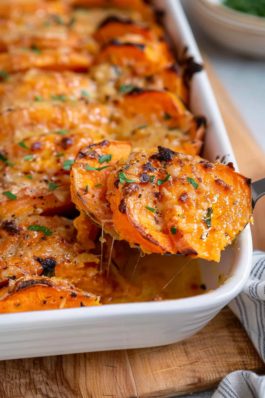 Creamy Garlic Butter Sweet Potato Bake