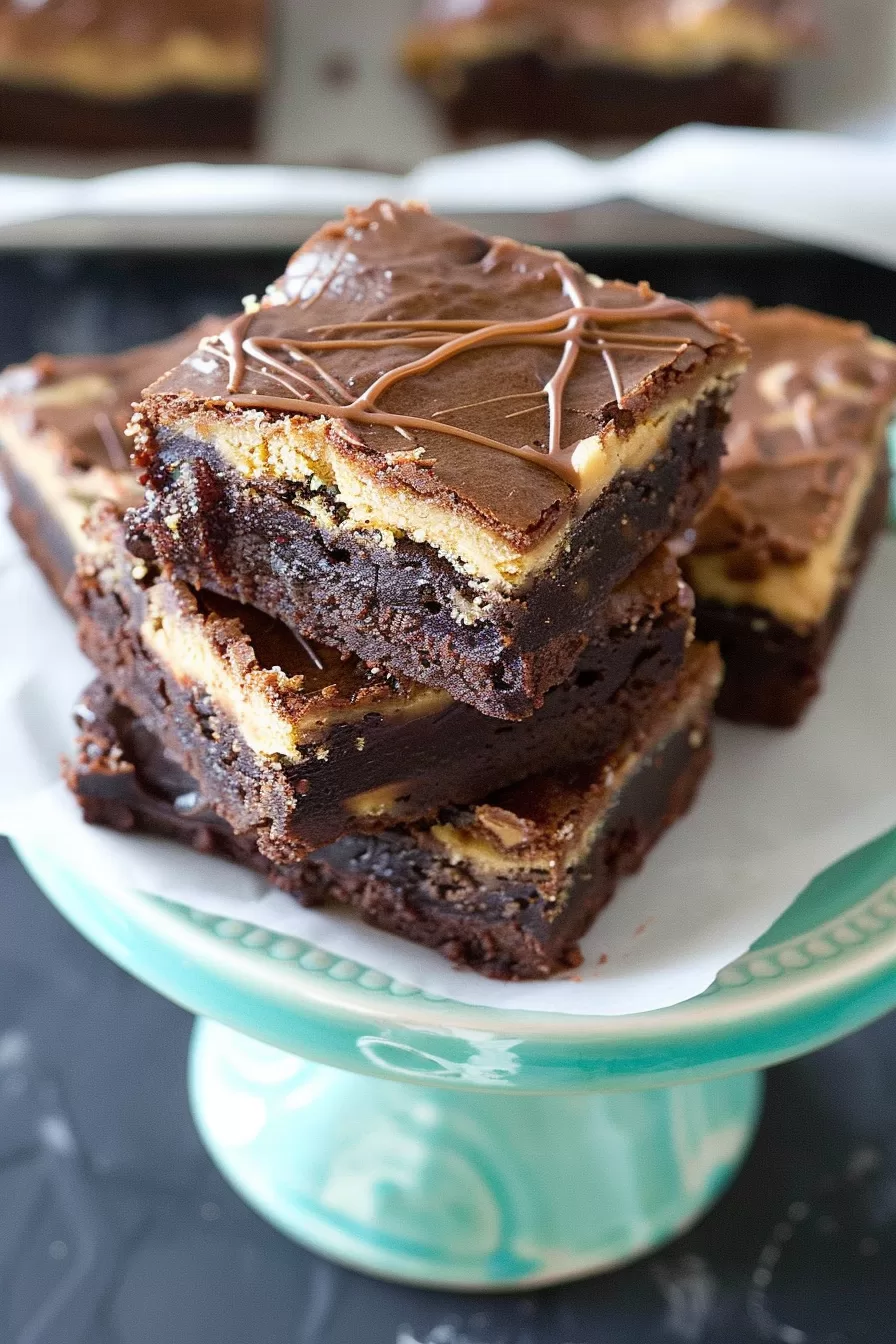 Decadent Turtle Buckeye Brownies