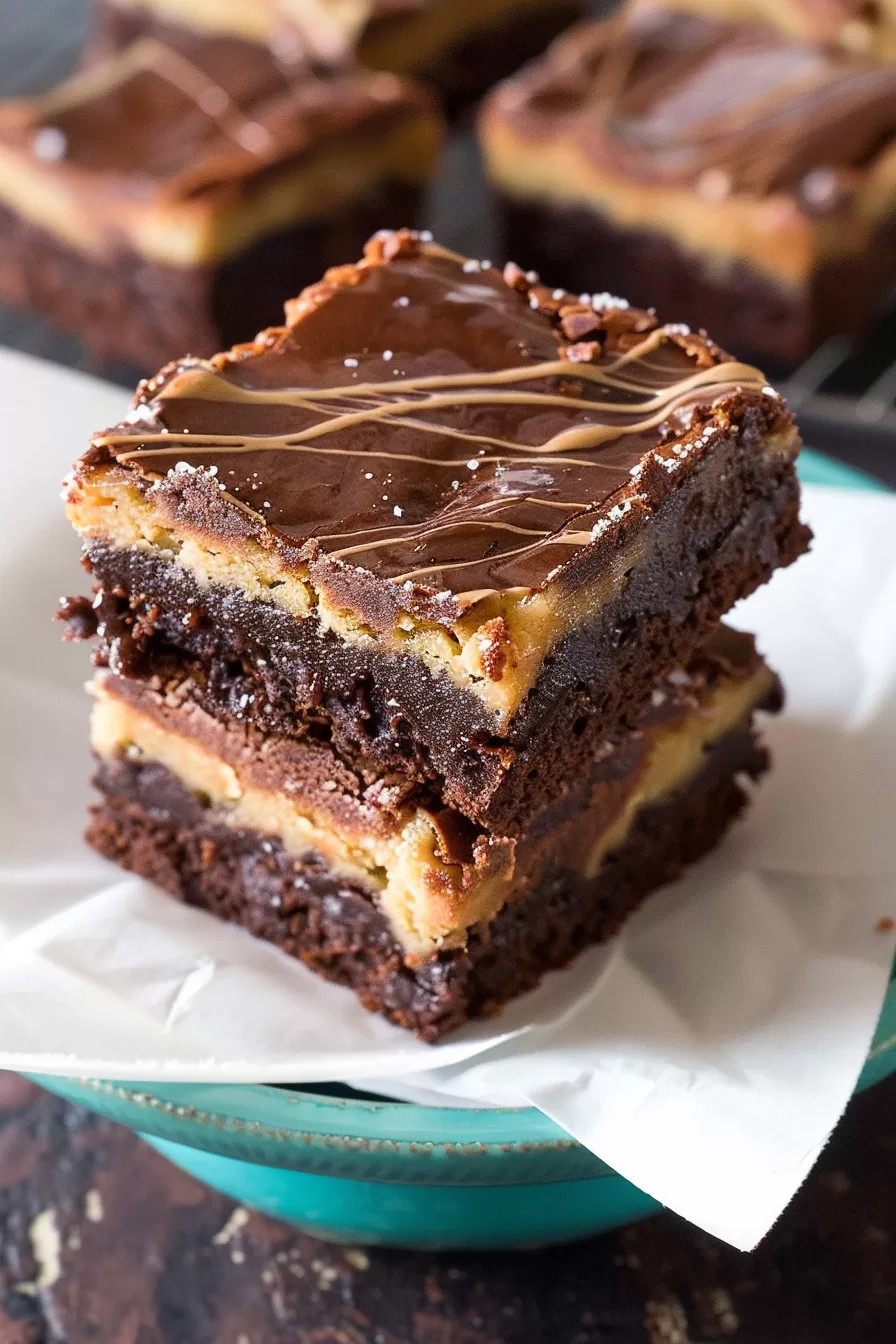 Decadent Turtle Buckeye Brownies