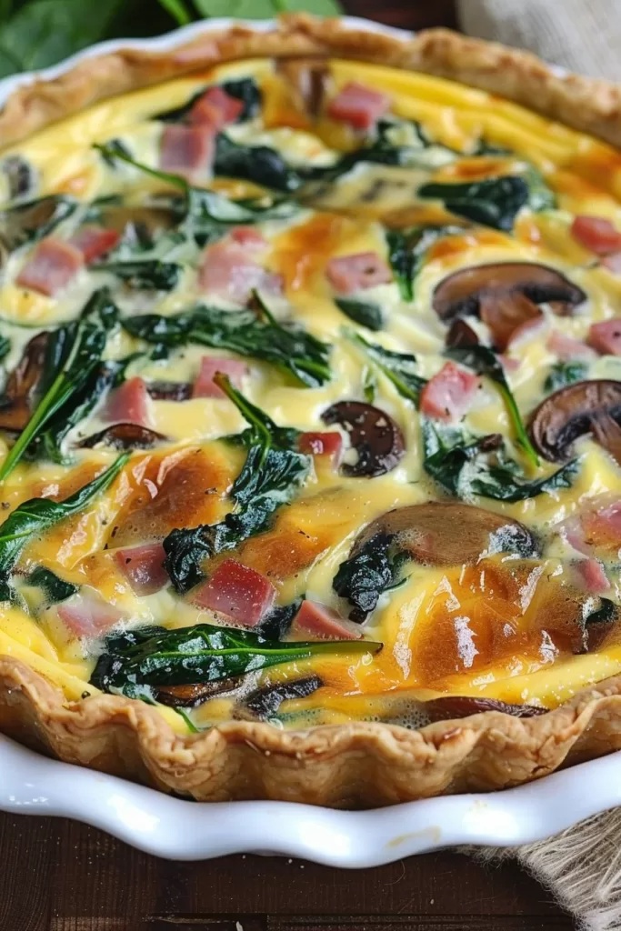 Savory Ham Spinach Mushroom Quiche