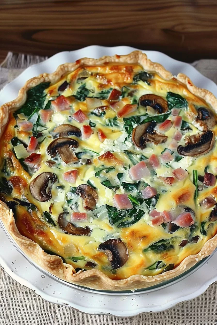 Savory Ham Spinach Mushroom Quiche