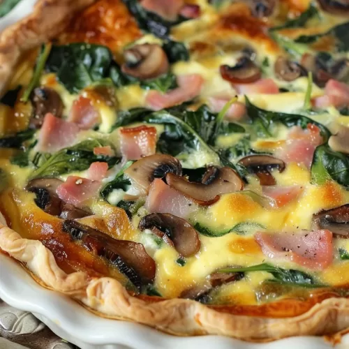 Savory Ham Spinach Mushroom Quiche