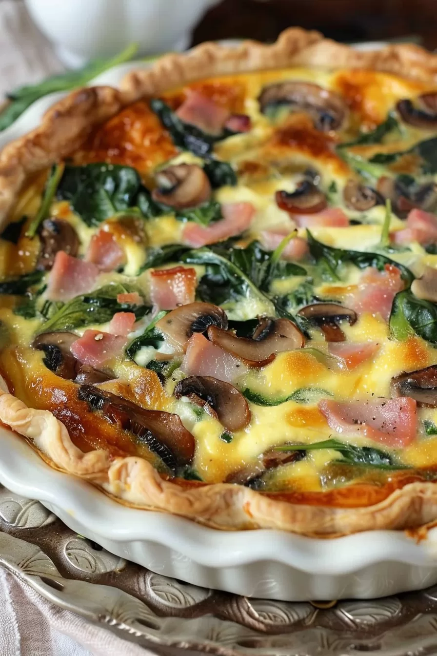 Savory Ham Spinach Mushroom Quiche