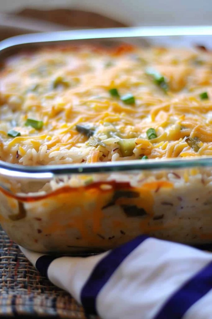 Spicy Cheesy Poblano Rice Bake