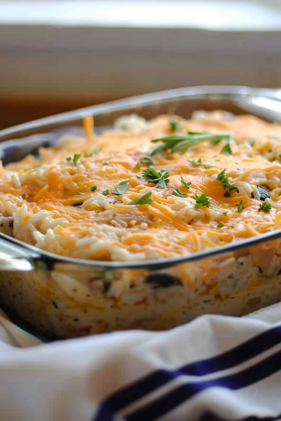 Spicy Cheesy Poblano Rice Bake