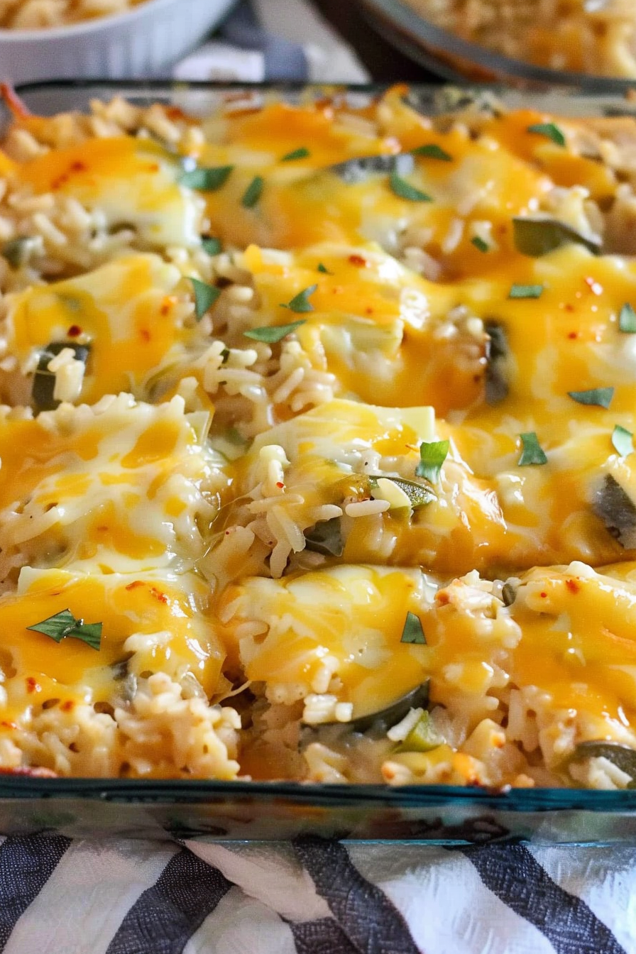 Spicy Cheesy Poblano Rice Bake