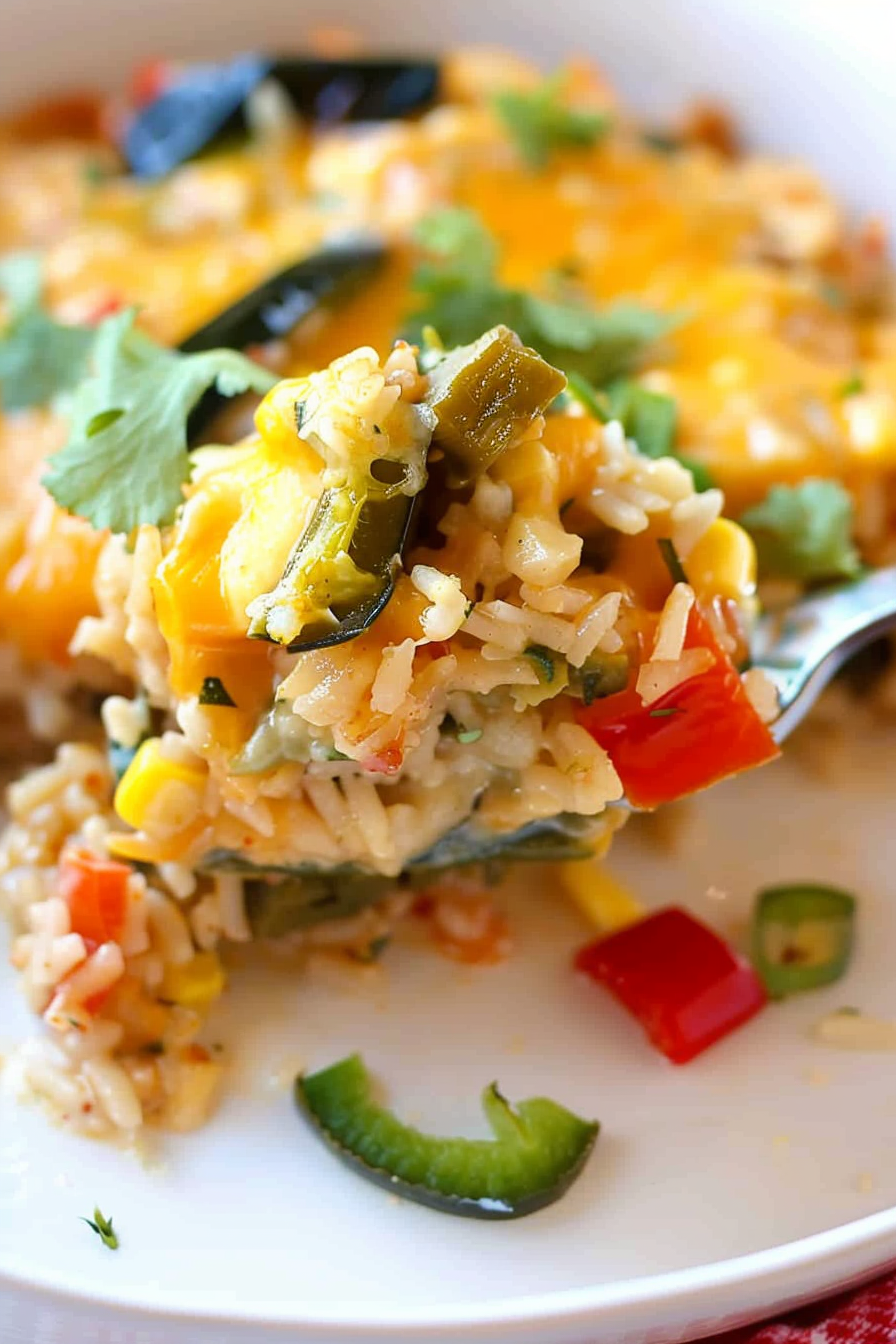 Spicy Cheesy Poblano Rice Bake