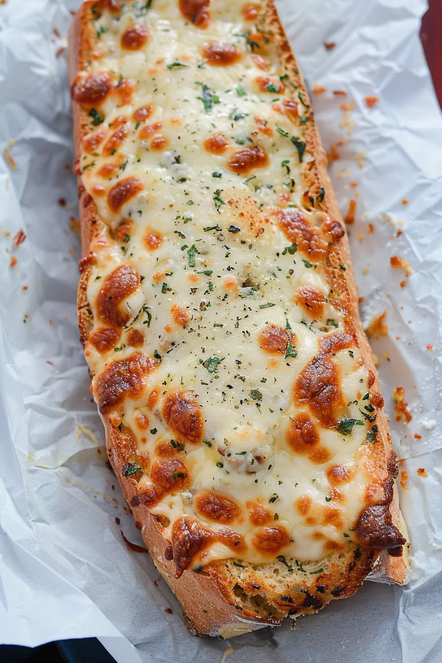 Warm, cheesy bread topped with fresh parsley and a hint of garlic butter.