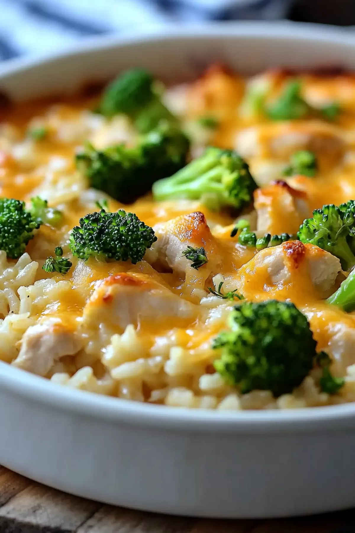 Golden-brown casserole with a bubbly cheese crust fresh out of the oven.