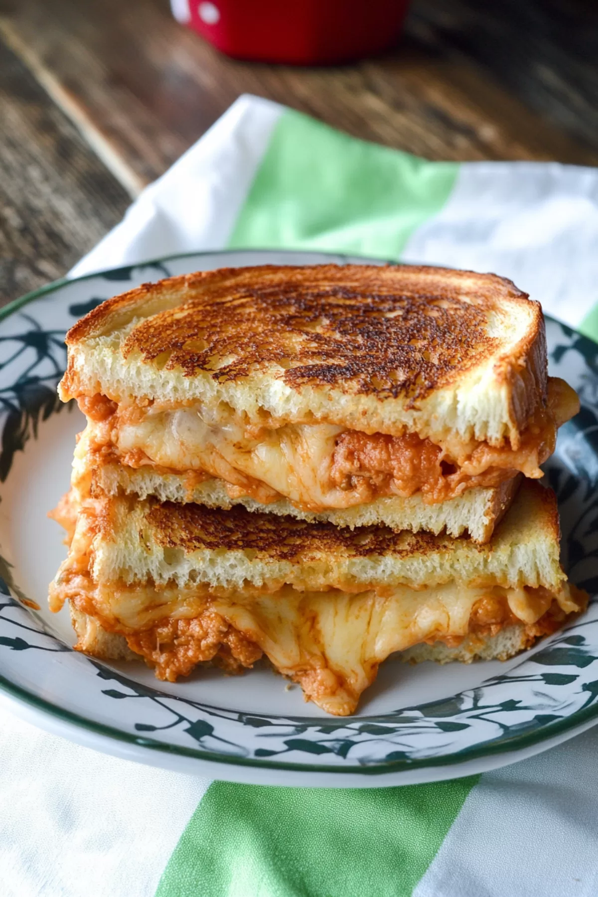 Crispy golden sandwich filled with melty cheese and savory chicken.