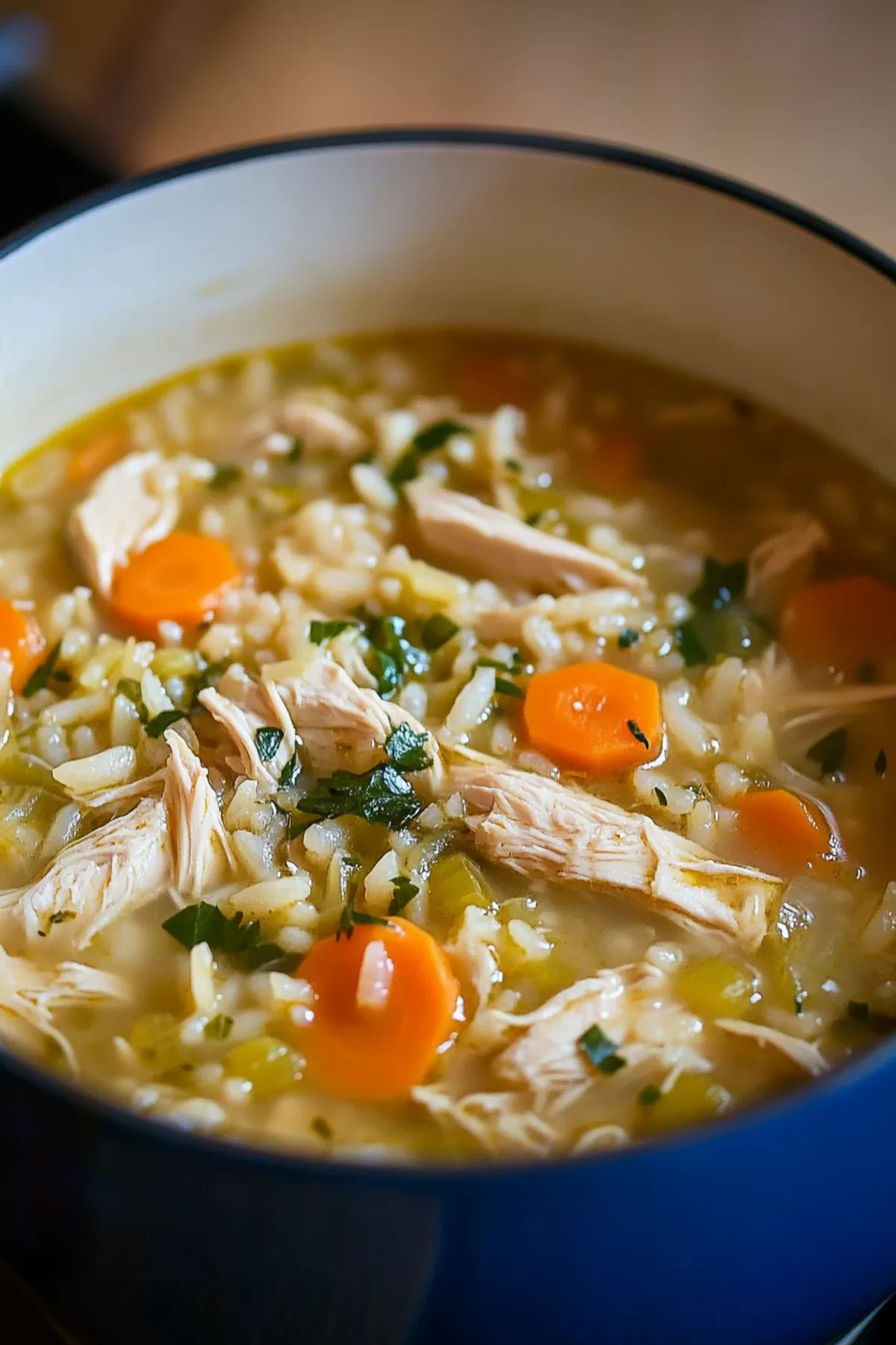 Freshly prepared soup in a ceramic bowl, showcasing a medley of textures and colors.