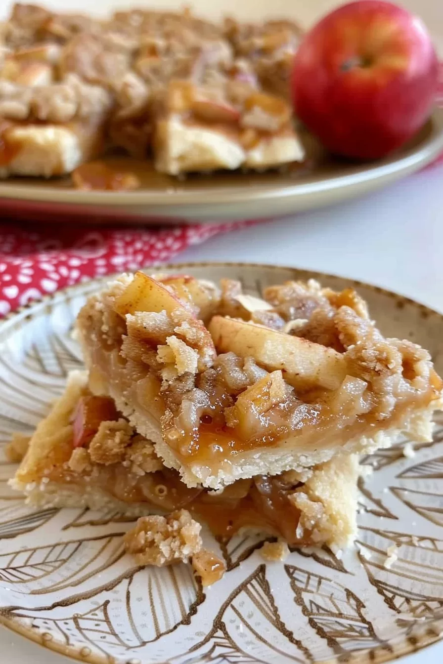 Golden brown apple bars with tender apple pieces and a hint of cinnamon.