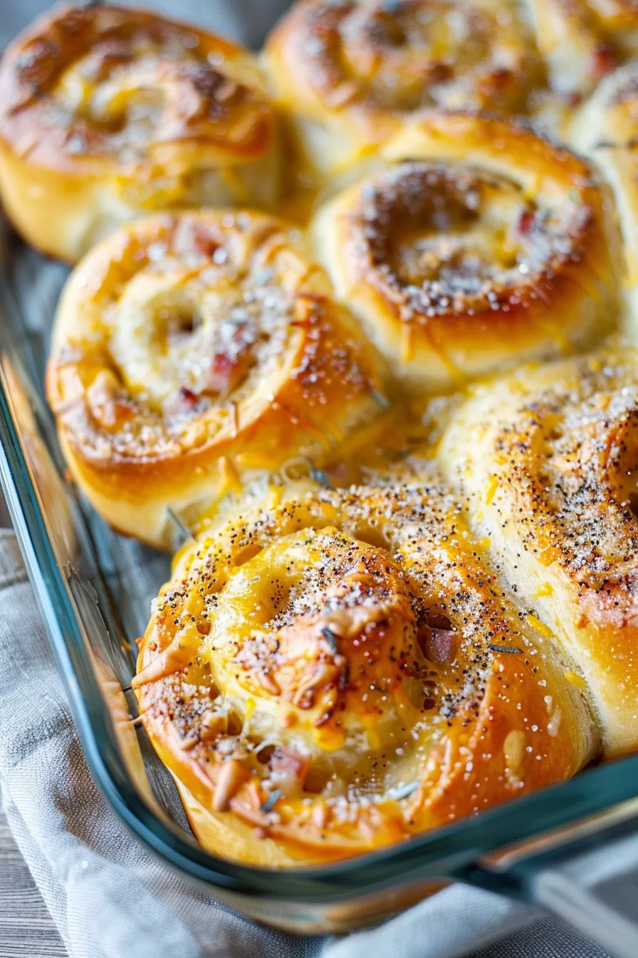 Soft, flaky rolls filled with layers of ham and cheese, topped with a sprinkle of poppy seeds.