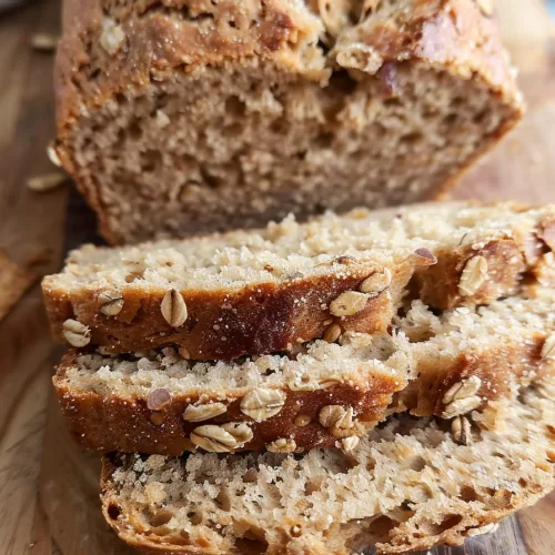 Close-up of a slice highlighting a moist, nutty interior.