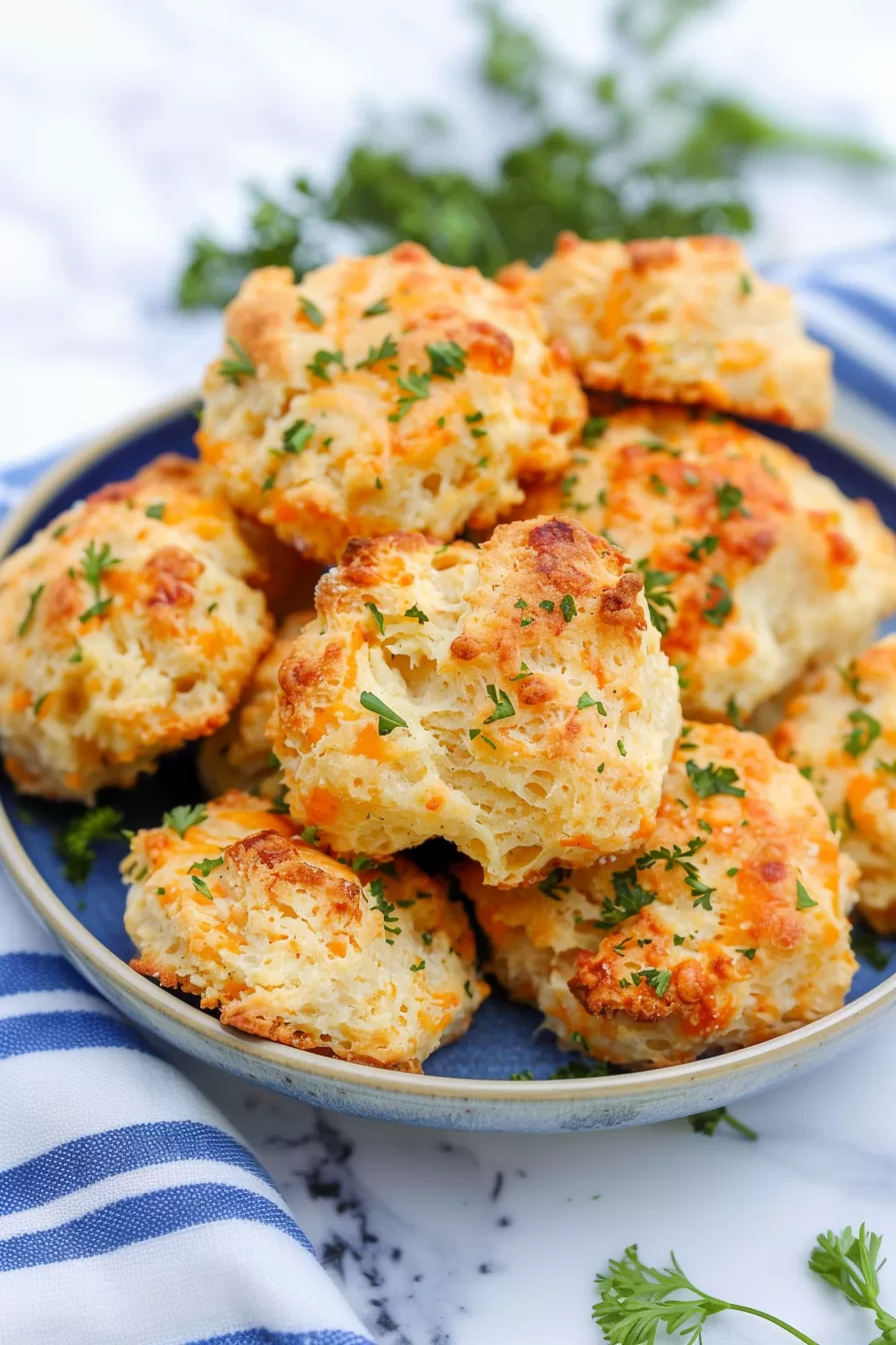 Buttery biscuit topped with fresh herbs, served alongside dipping butter.