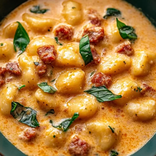 A comforting dish of tender gnocchi nestled in a savory, creamy sauce.