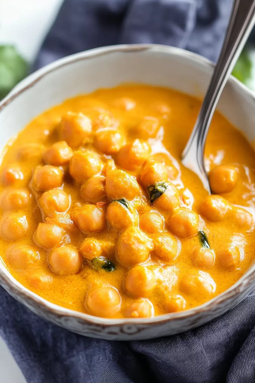 Hearty chickpea curry with a creamy consistency, perfect for a cozy meal