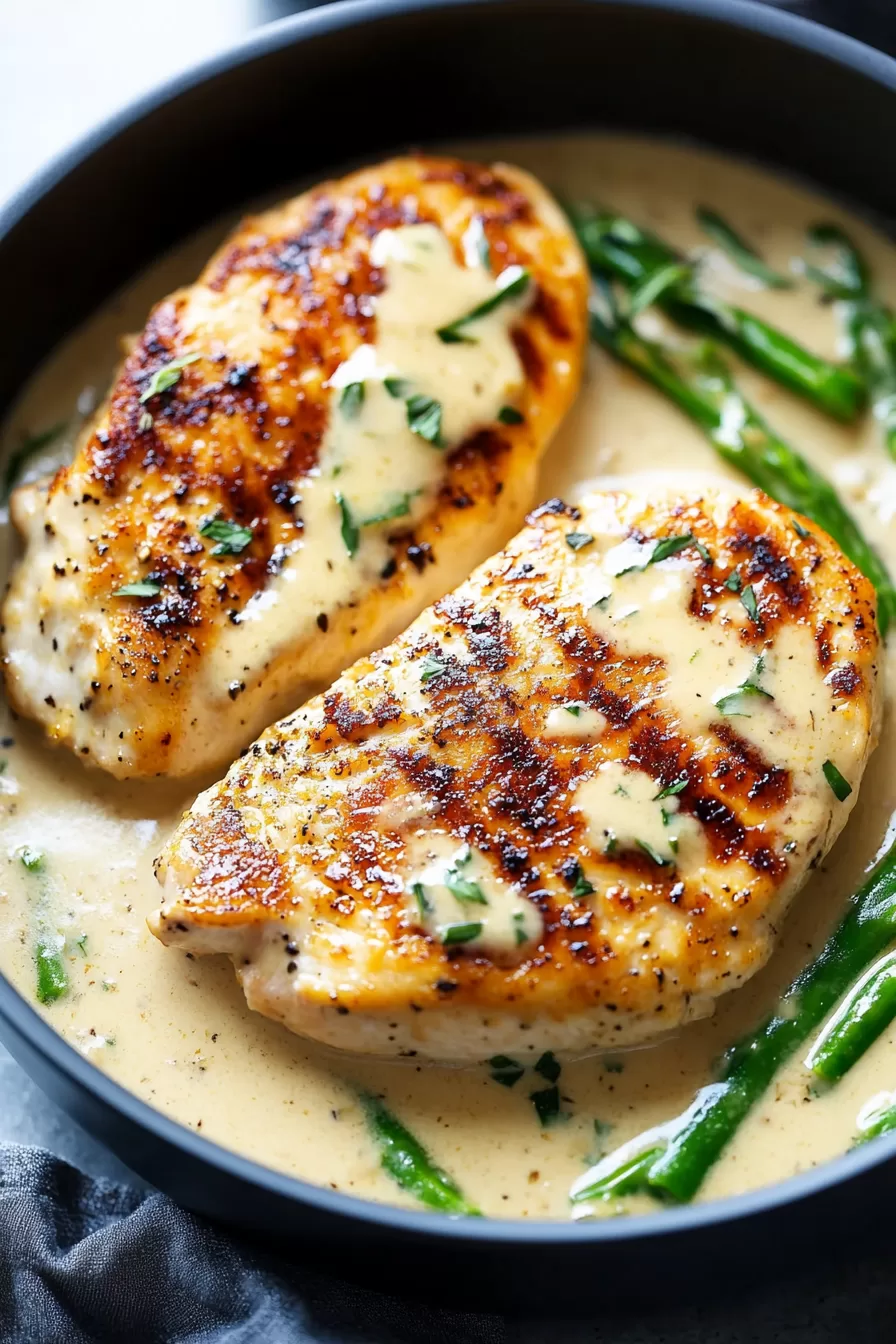 Golden-cooked chicken drizzled with a savory ranch sauce.