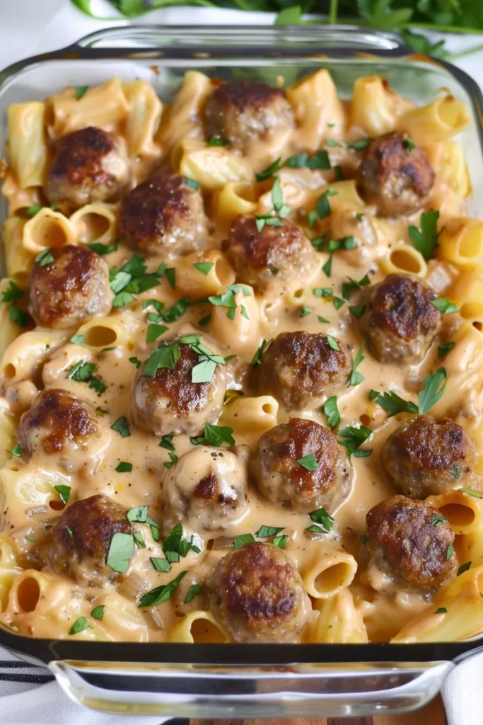 Creamy Swedish Meatball Pasta Bake