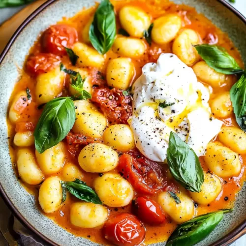 A bowl of gnocchi garnished with basil leaves and a drizzle of olive oil, perfect for a cozy dinner.