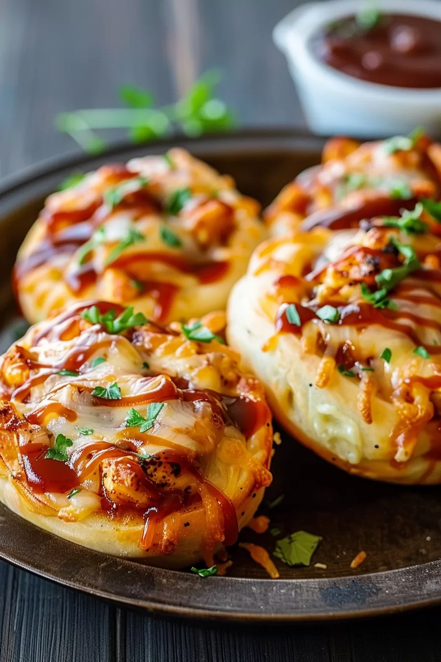 Close-up of crispy, bite-sized rolls with a BBQ-style filling.