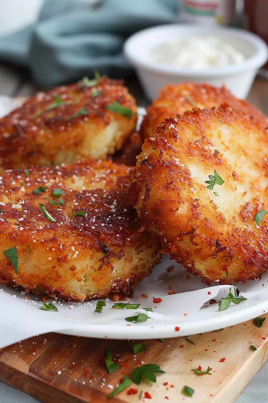 Cheese-filled grit cakes arranged on a rustic plate, ready to serve.