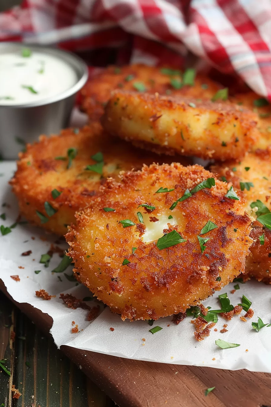 Golden, crispy cakes with a soft, cheesy center on a serving platter.