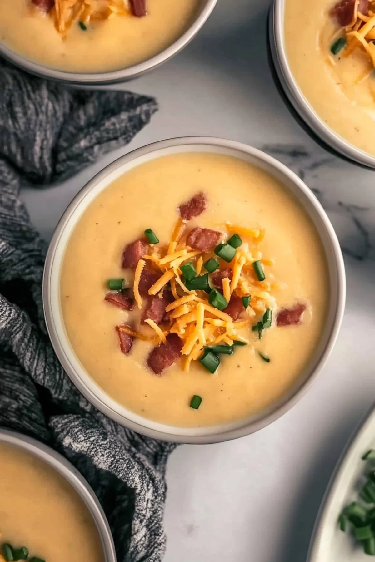 Top-down view of a delicious soup featuring a smooth base and a burst of color from the toppings, perfect for a cozy meal.