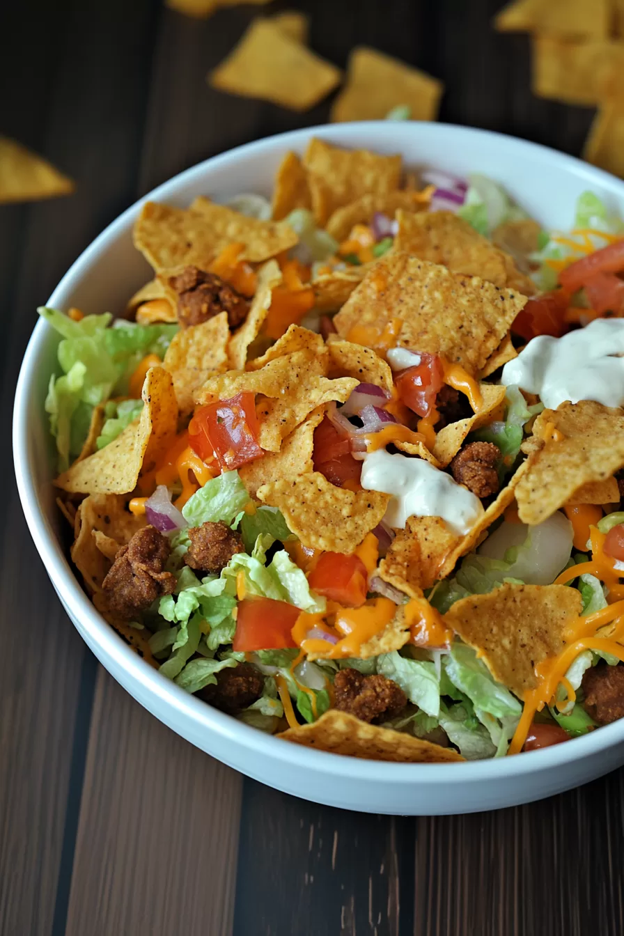 A hearty bowl of taco-inspired salad with a mix of flavors and textures.