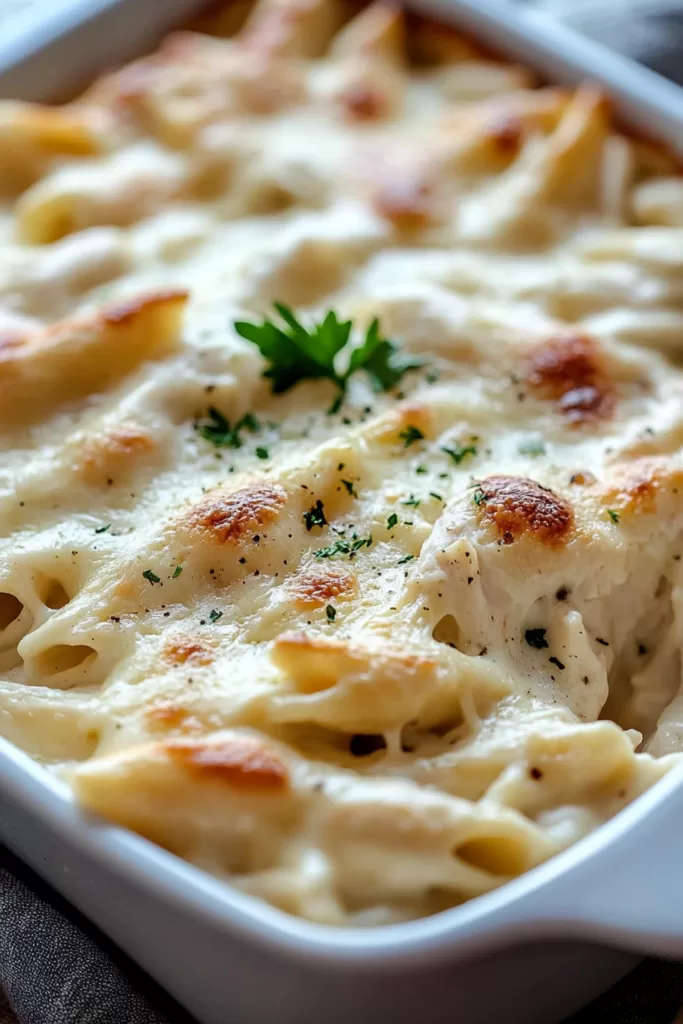 A baked casserole dish with a creamy, golden top fresh from the oven.