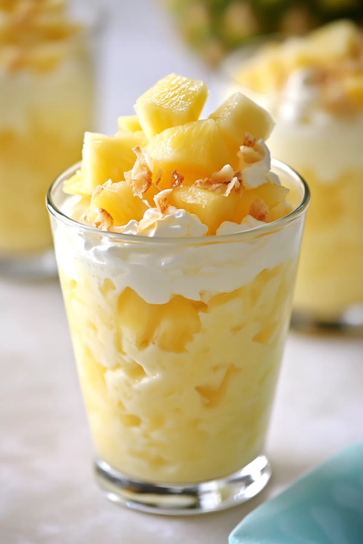 Fresh pineapple dessert garnished with a sprinkle of shredded coconut.