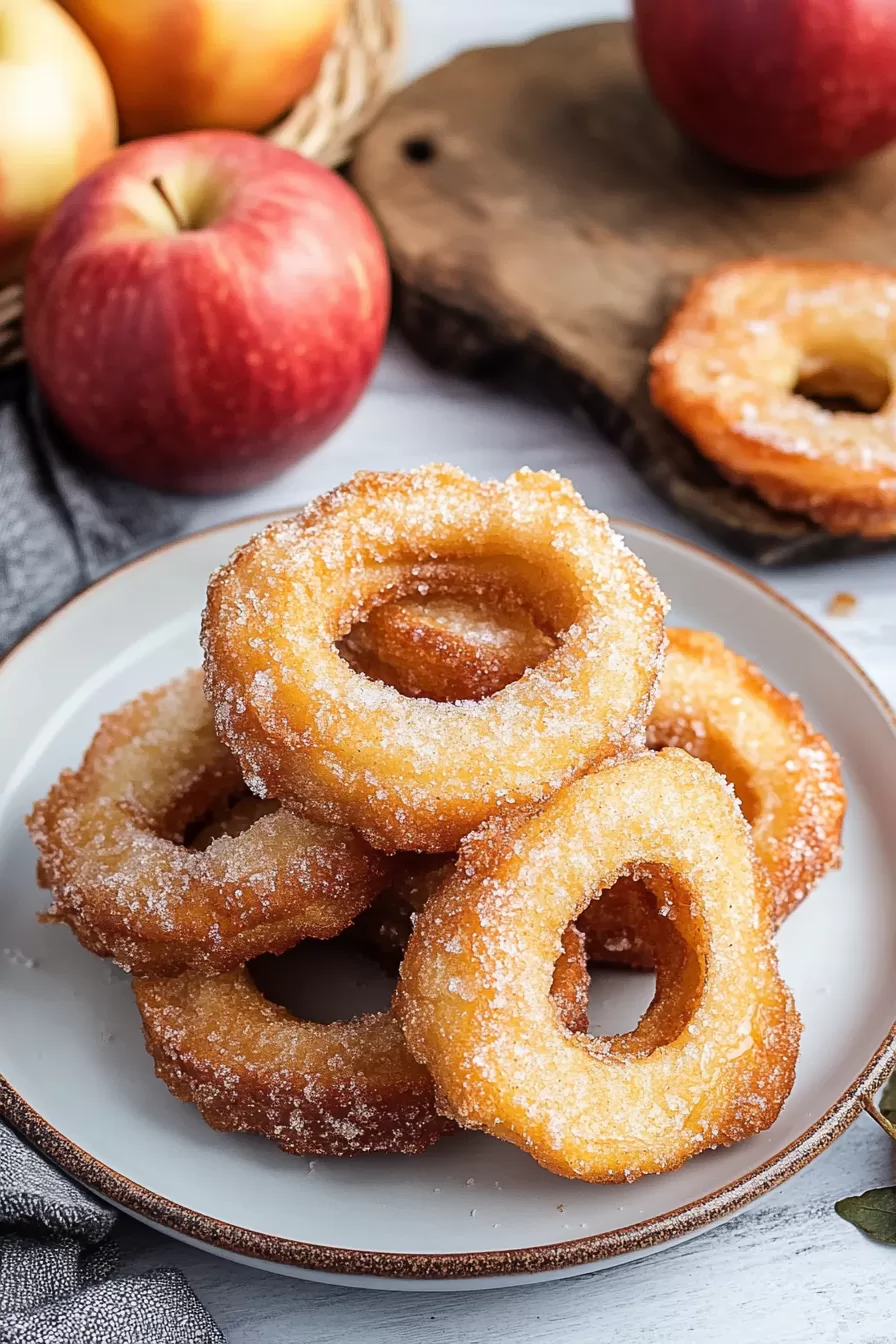 Stacked apple rings with a golden crust, offering a sweet and tangy bite.