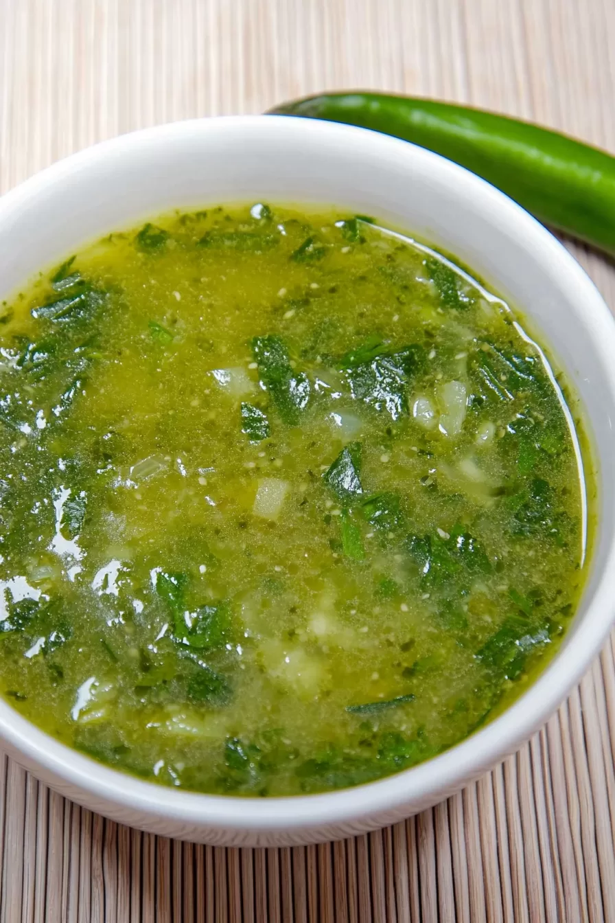 Close-up of a creamy green soup served with a side of whole-grain bread for a wholesome meal.