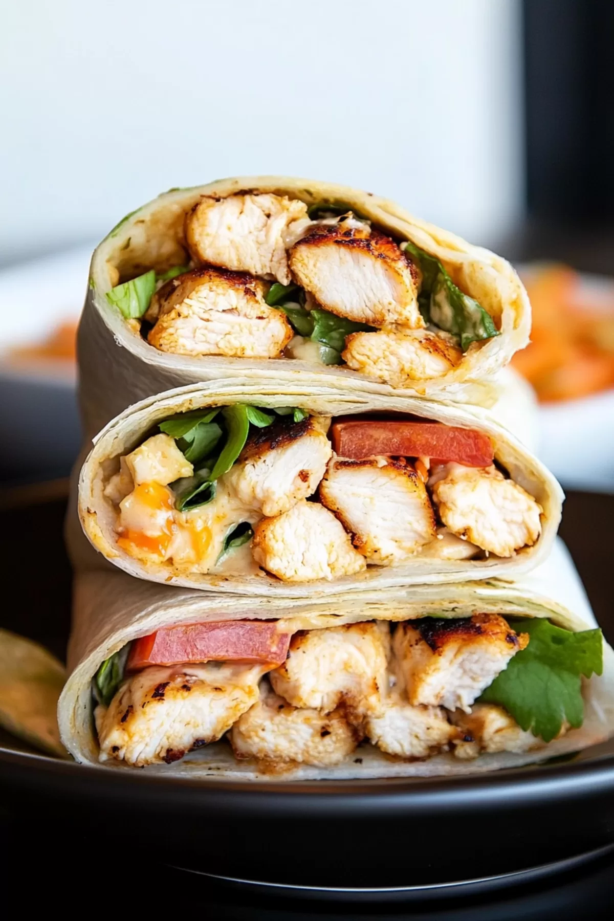 A fresh and colorful wrap filled with grilled meat and crisp veggies.