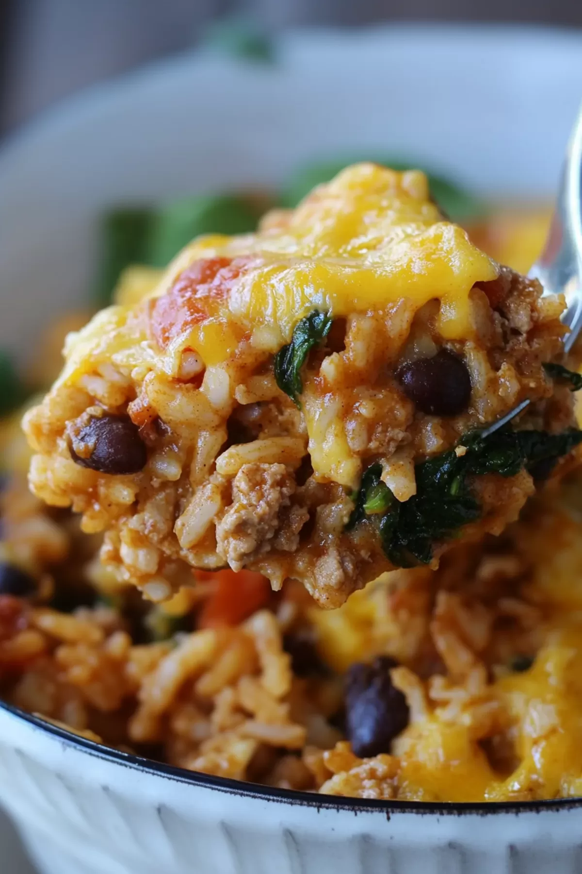 A view of the casserole dish on a rustic table, with vibrant garnishes adding a pop of color.