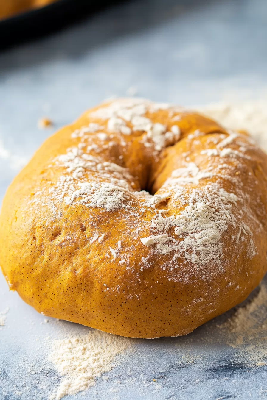 Golden-brown bagel with a light dusting of spices, showing the texture of the crust.