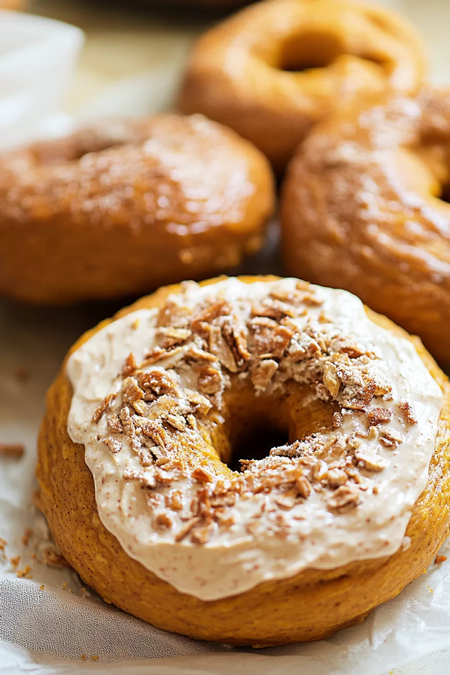 Pumpkin spice bagel with a smooth spread, sprinkled with a hint of cinnamon spice