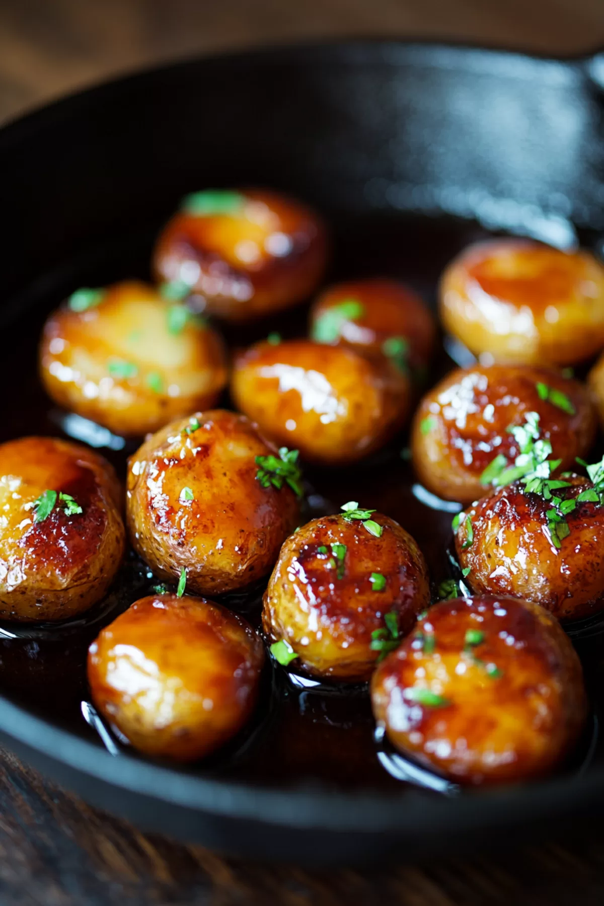 Warm, smashed potatoes with caramelized edges and a hint of honey sweetness.