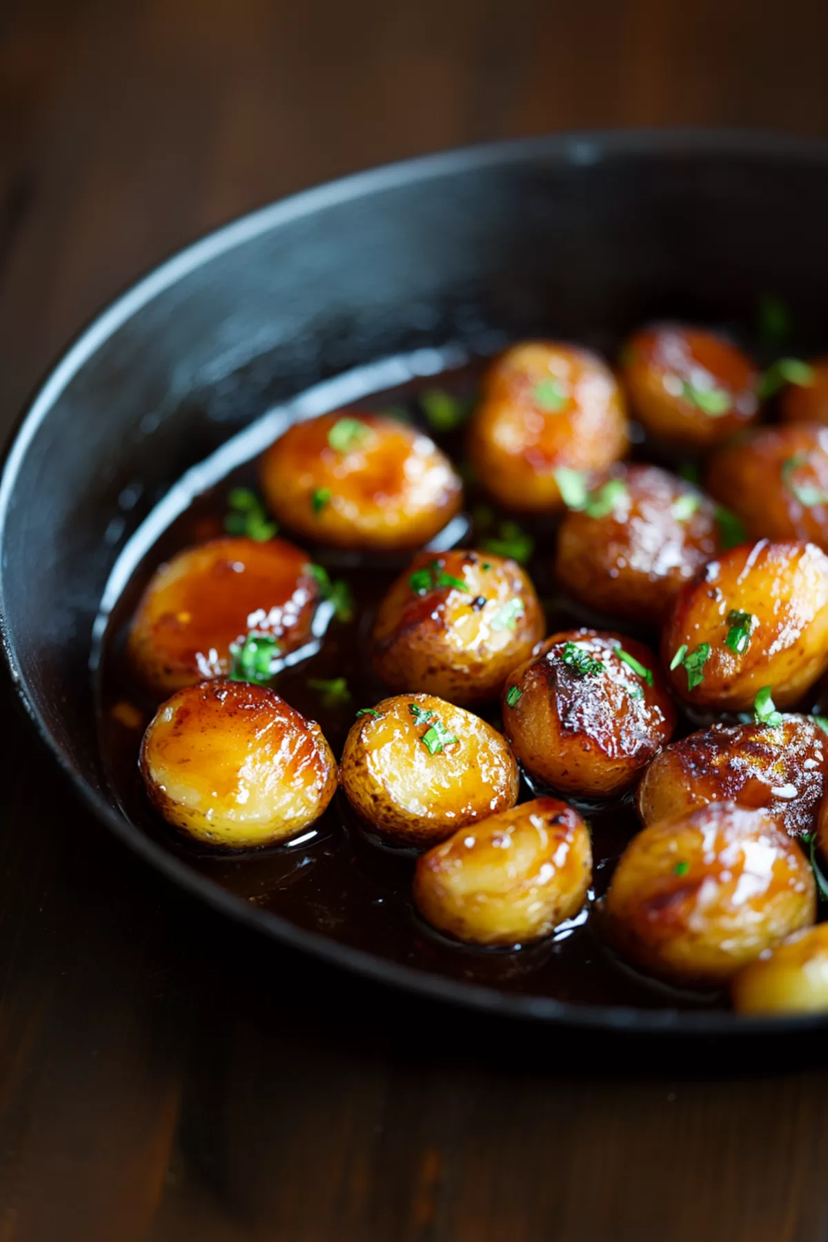 Crispy smashed potatoes garnished with fresh herbs for a flavorful finish.