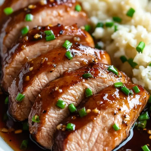 Pork medallions topped with a rich, savory sauce.