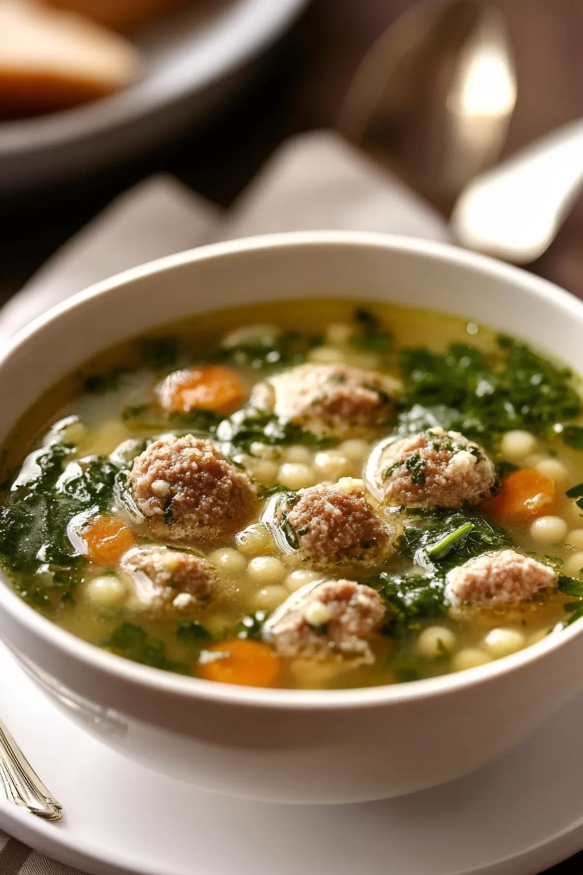 A cozy soup served in a rustic ceramic bowl, garnished with grated Parmesan cheese and cracked black pepper.