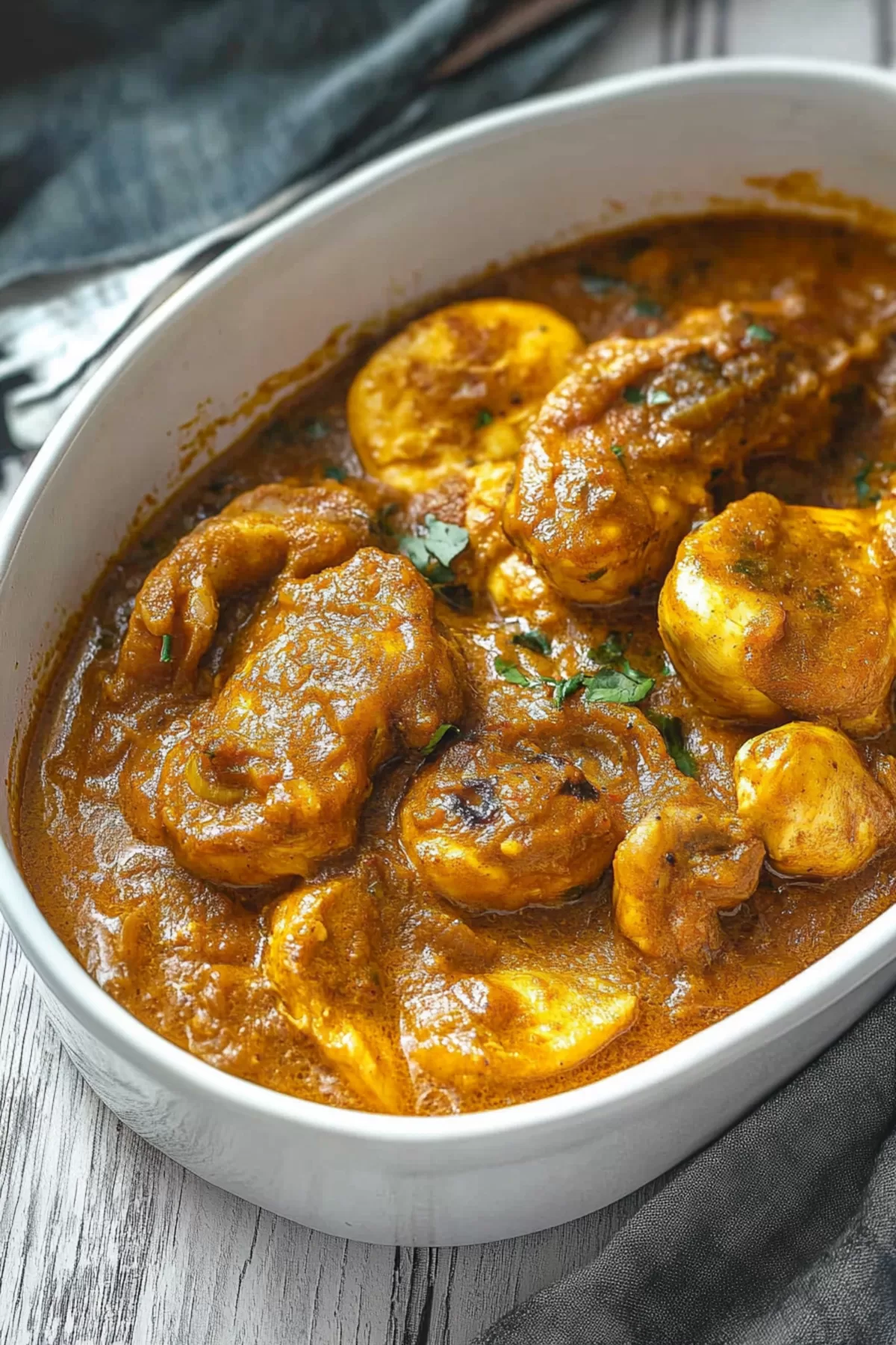 A hearty, aromatic dish showcasing chicken in a creamy, spiced sauce.