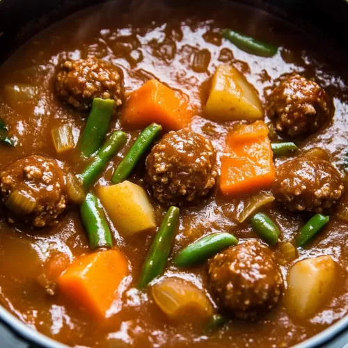 A close-up shot of flavorful meatballs nestled in a savory sauce.