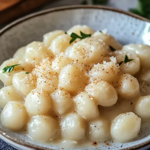 Velvety creamed pearl onions with a light dusting of black pepper and parsley for garnish.