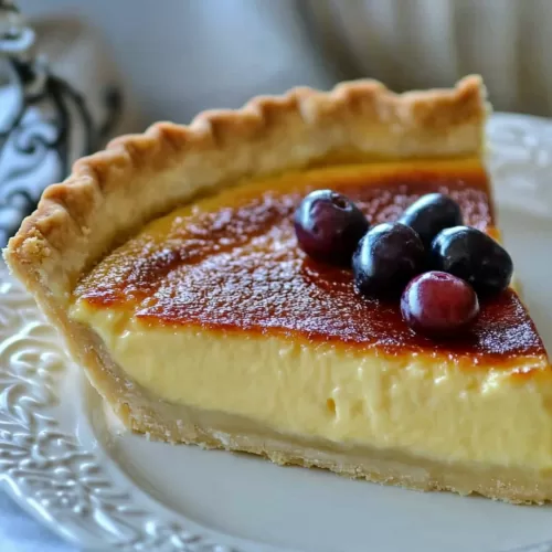 A decadent custard pie topped with vibrant berries for a pop of color.