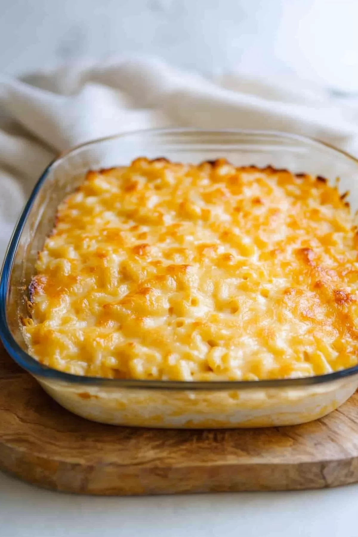 A creamy and cheesy baked pasta dish with a golden, crispy topping.