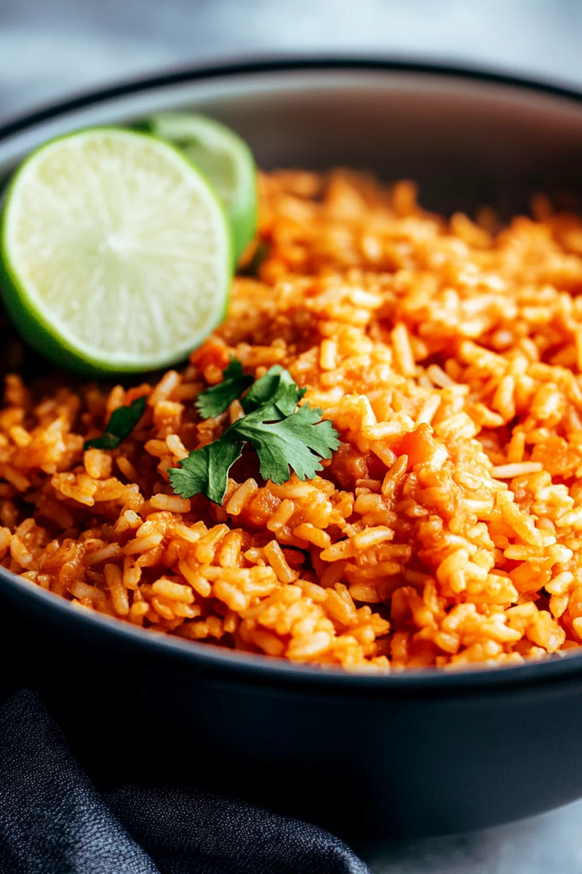 A close-up of cooked rice mixed with vibrant corn, tomatoes, and green bell peppers.