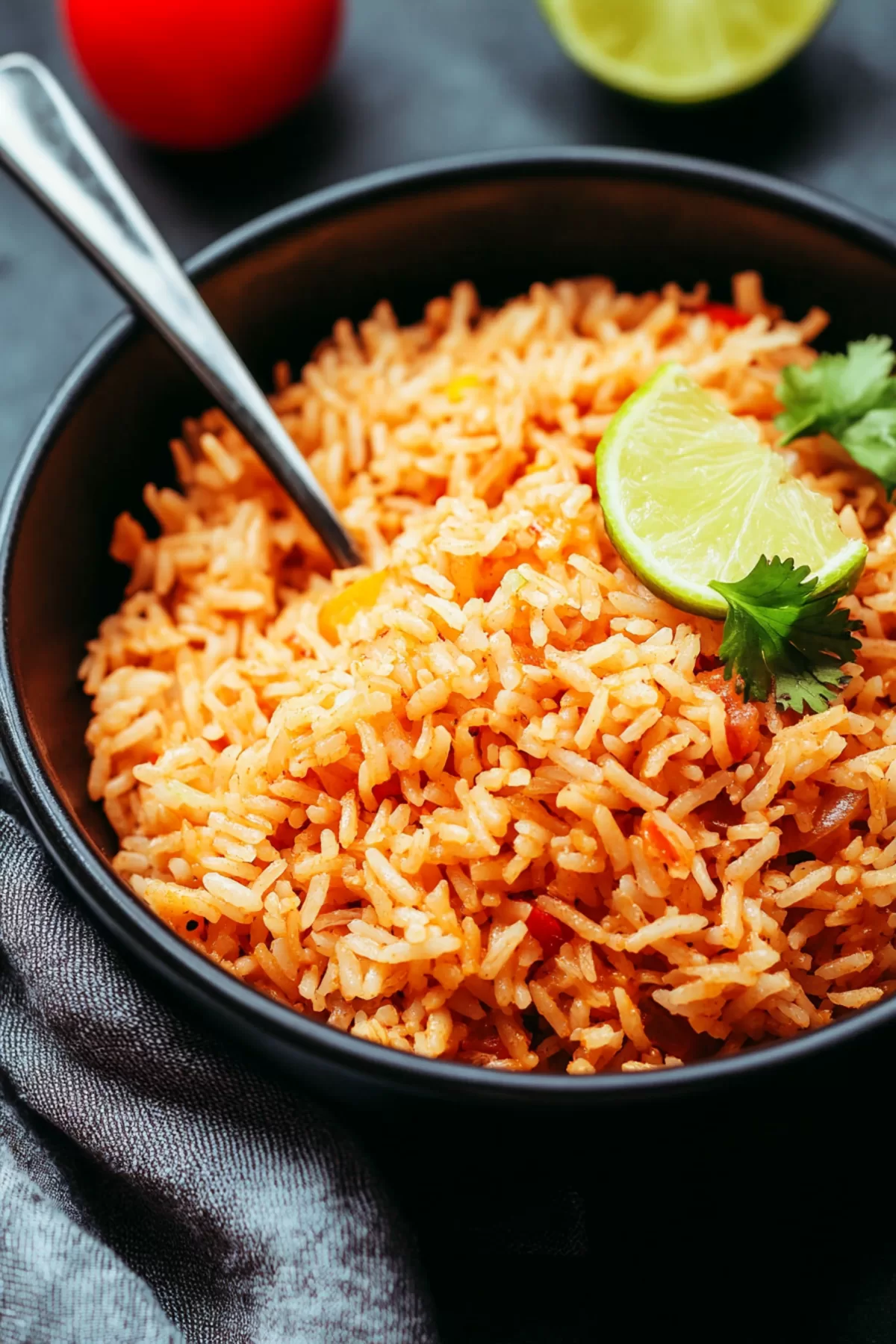 A beautifully plated rice dish, surrounded by fresh lime slices and a sprinkle of fresh herbs.